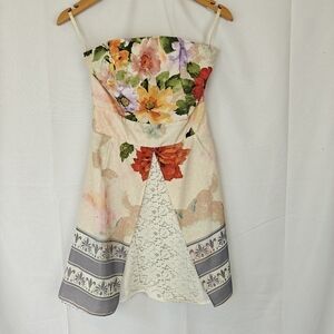 Farm Rio Mini Strapless Floral Lace Mini Dress Size Small Women's XS